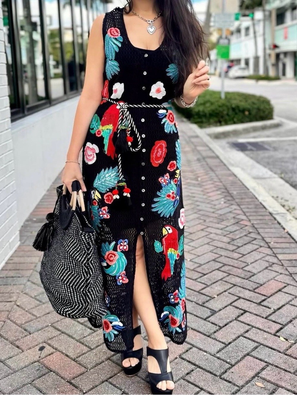 NWT Sequin Detail Dress with Tropical details